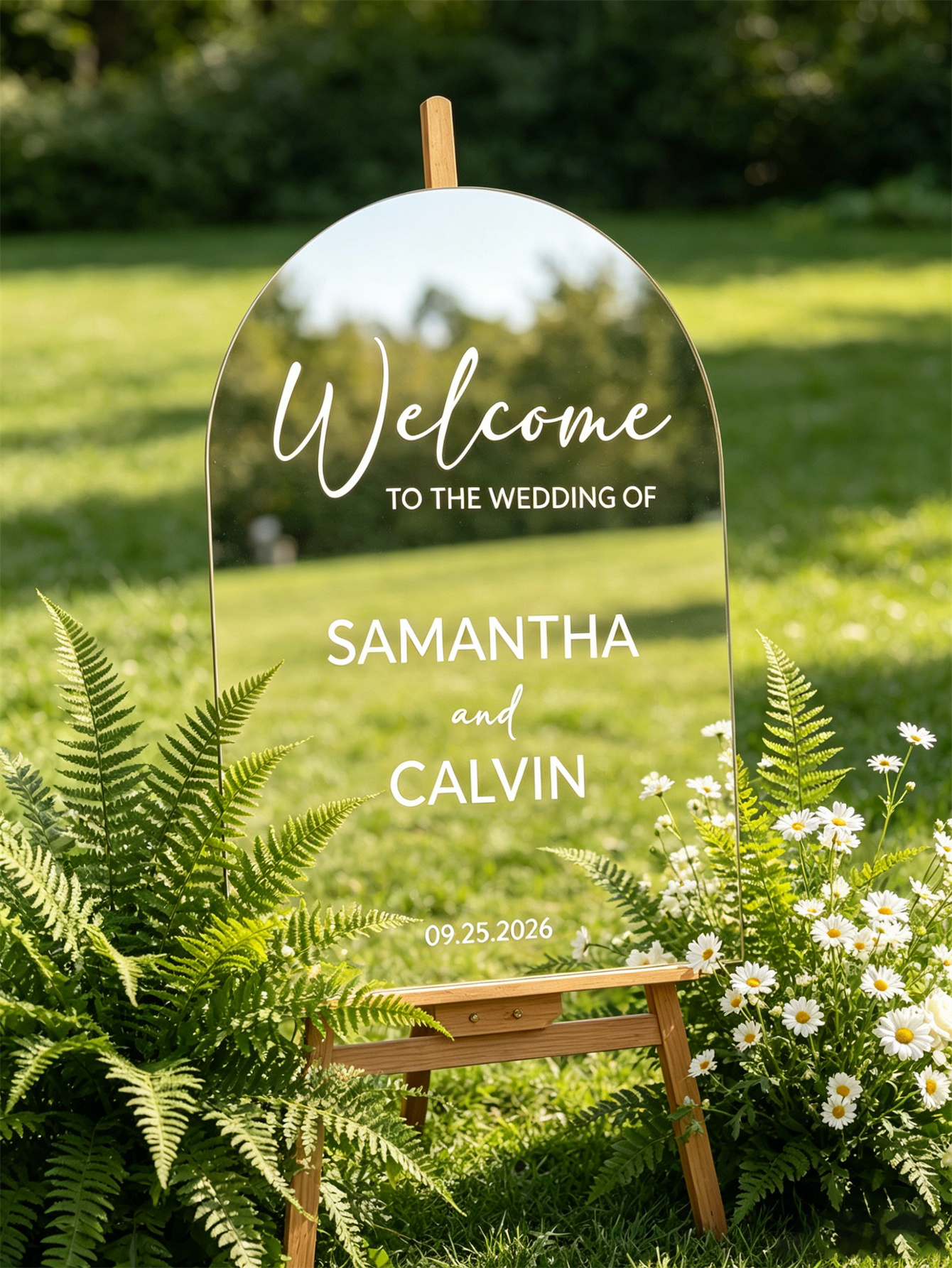 Mirror acrylic welcome signs, golden mirror wedding direction signs, custom wedding direction signs, ceremony welcome signs